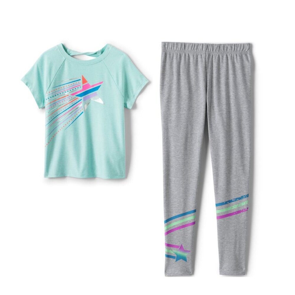 NEW Lands End Girls Performance Tee and Tough Cotton Novelty Leggings Size 10